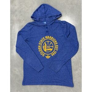 Adidas Golden State Warriors Hooded Long Sleeve Shirt Blue Men's L NBA